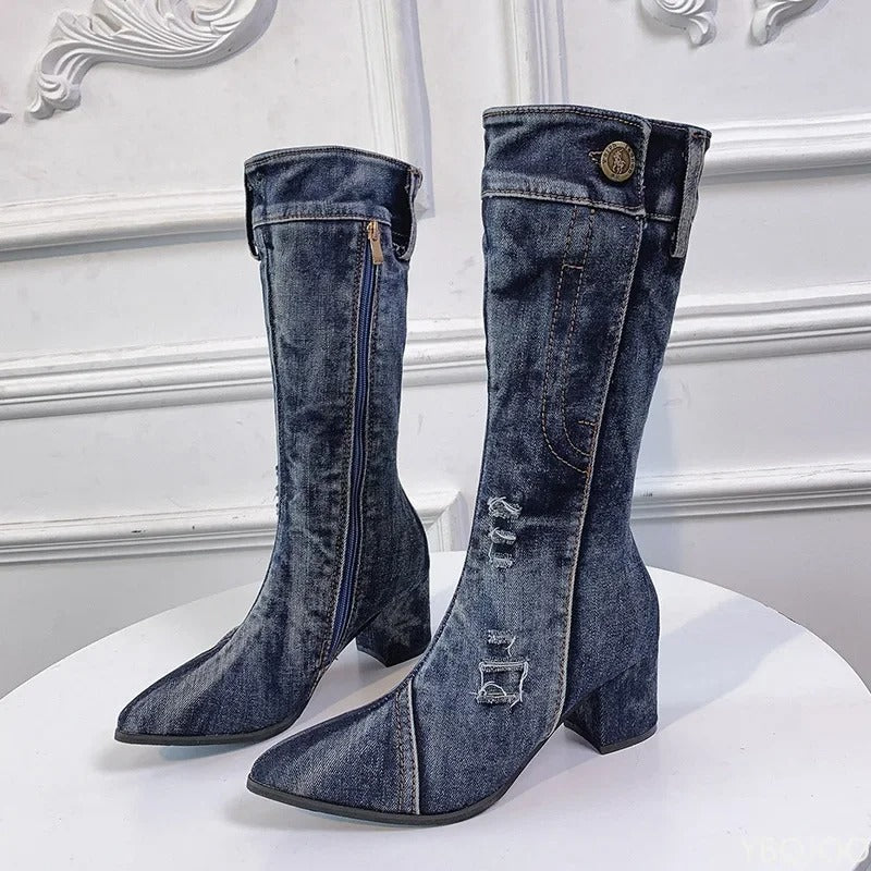 Natalie - Stylische Und Trendige Denim-Stiefel